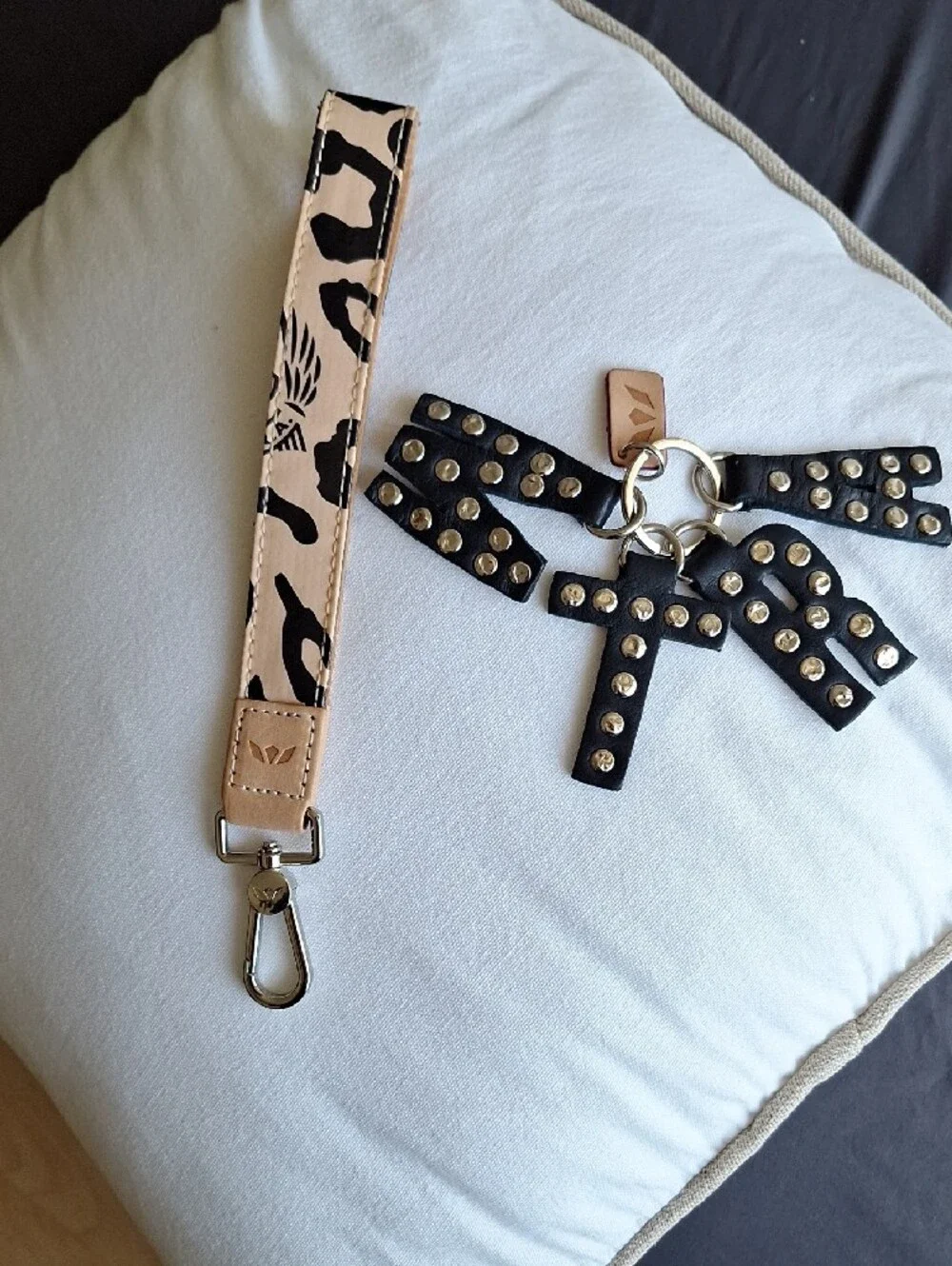 Consuela MTRA Black Studded Letter Bag Charm with Wrist Strap